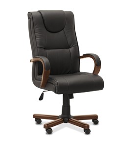 Офисное кресло Империя, натуральная кожа с компаньоном / черная/дерево - орех в Чебоксарах