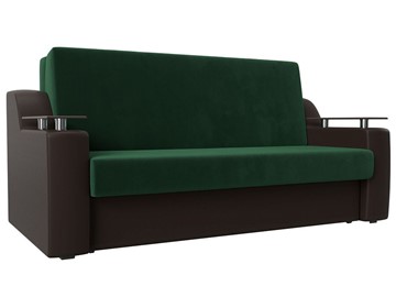 Прямой диван Сенатор Аккордеон 160, Зеленый\Коричневый (Велюр\Экокожа) в Чебоксарах