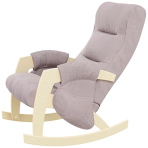 Кресло-качалка ЭЛИТ с карманами Джанни (каркас дуб, сиденье серо-розовое) в Чебоксарах