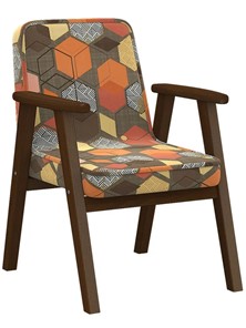 Мягкое кресло Ретро ткань геометрия коричневый, каркас орех в Чебоксарах
