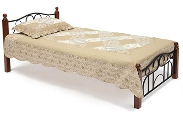 Односпальная кровать AT-808 дерево гевея/металл, 90*200 см (Single bed), красный дуб/черный в Чебоксарах