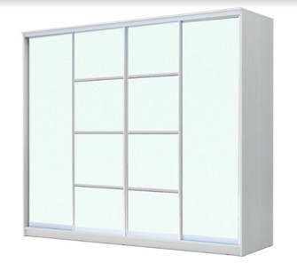 Шкаф 4-х дверный ХИТ 22-24/2-8888, с матовым стеклом, разделительные планки х2, Белый в Чебоксарах