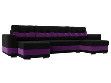 П-образный диван Честер, Черный/фиолетовый (вельвет) в Чебоксарах