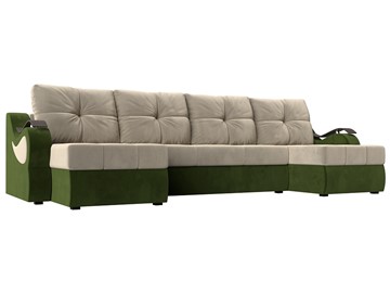 П-образный диван Меркурий П, Бежевый/зеленый (вельвет) в Чебоксарах