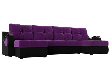 П-образный диван Меркурий П, Фиолетовый/черный (вельвет) в Чебоксарах
