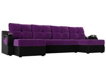П-образный диван Меркурий П, Фиолетовый/черный (вельвет/экокожа) в Чебоксарах