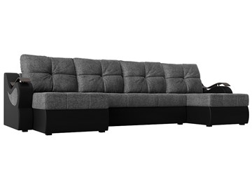 П-образный диван Меркурий П, Серый/черный (рогожка/экокожа) в Чебоксарах