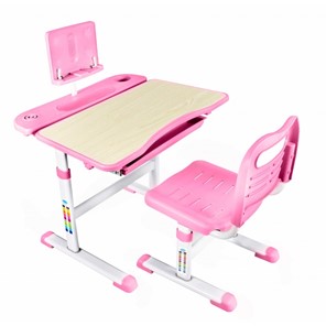 Детский стол-трансформер с подставкой и стулом, Holto SET-17A, Клен+Розовый в Чебоксарах