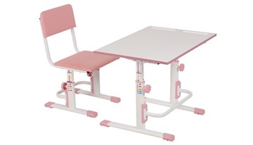 Комплект растущей детской мебели POLINI Kids Растущая парта-трансформер М1 и стул регулируемый L Белый-розовый в Чебоксарах