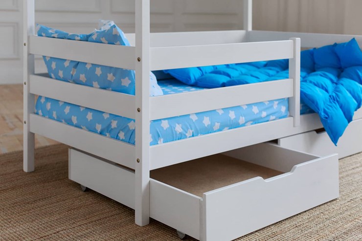 Детская 2-х ярусная кровать без крыши с ящиками, цвет белый в Чебоксарах - изображение 3