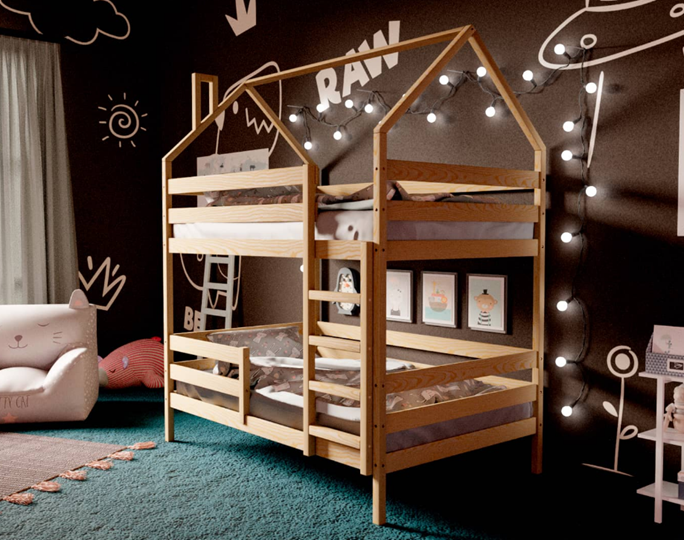 Детская двухэтажная кровать Домик, без покраски в Чебоксарах - изображение 1