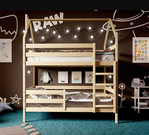 Детская двухэтажная кровать Домик, без покраски в Чебоксарах - изображение