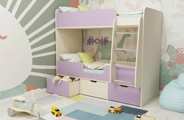 Детская двухэтажная кровать Малыш двойняшка 70х160, корпус Дуб молочный, фасад Ирис в Чебоксарах