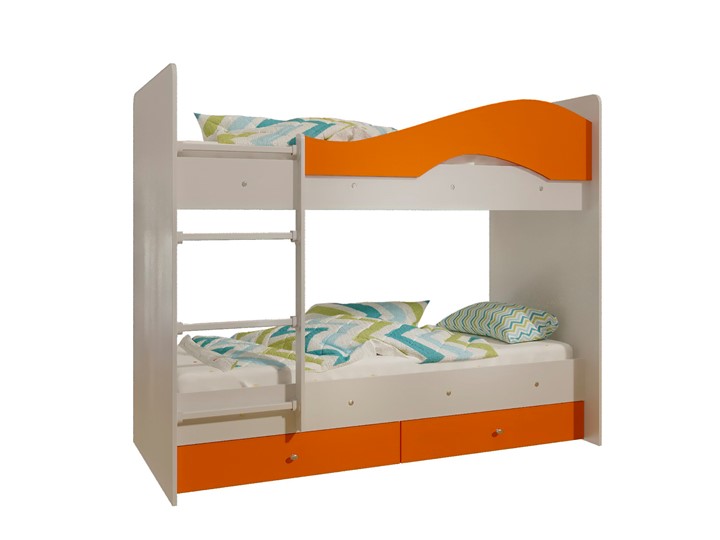 Кровать 2-ярусная Мая с 2 ящиками на щитах, корпус Млечный дуб, фасад Оранжевый в Чебоксарах - изображение 4