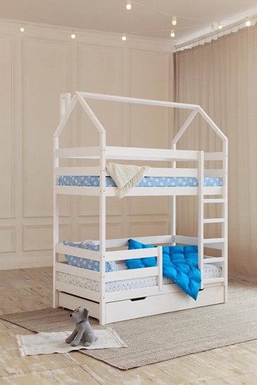 Детская 2-этажная кровать Домик с ящиками, цвет белый в Чебоксарах - изображение 6