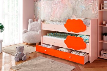 Детская двухэтажная кровать Соник 1.6 с ящиком, Оранжевый в Чебоксарах