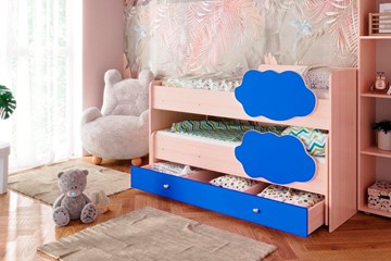 Детская двухъярусная кровать Соник 1.6 с ящиком, Синий в Чебоксарах