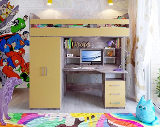 Кровать-чердак детская Аракс, каркас Бетон, фасад Зира в Чебоксарах - изображение