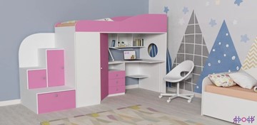 Кровать-чердак в детскую Кадет-1, корпус Белое дерево, фасад Розовый в Чебоксарах