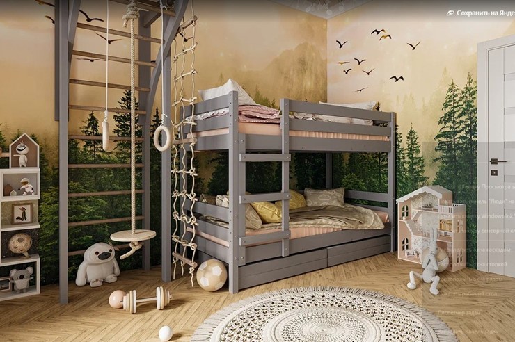 Кровать в детскую Джуниор двухъярусная с ящиками (Антрацит) в Чебоксарах - изображение 1