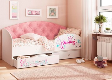 Детская кровать односпальная Эльза с бортиком, Розовый (латы) в Чебоксарах