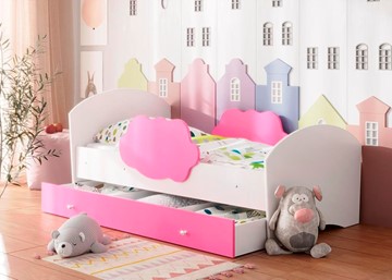 Детская кровать Тучка с ящиком, корпус Белый, фасад Розовый в Чебоксарах