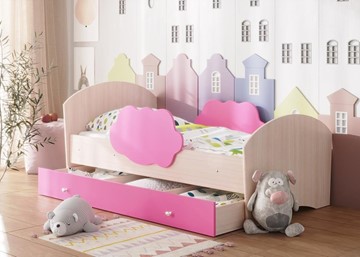 Детская кровать Тучка с ящиком, корпус Дуб млечный, фасад Розовый в Чебоксарах