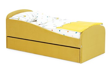 Мягкая кровать с ящиком Letmo горчичный (велюр) в Чебоксарах