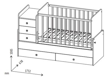 Кровать для новорожденных с комодом POLINI Kids Simple 1100 Белый в Чебоксарах - предосмотр 7