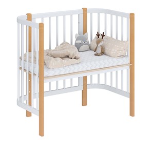 Кроватка детская приставная POLINI Kids Simple 105 Белый / Бук в Чебоксарах - предосмотр 1