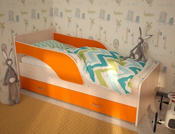 Детская кровать Максимка, корпус Млечный дуб, фасад Оранжевый в Чебоксарах - предосмотр