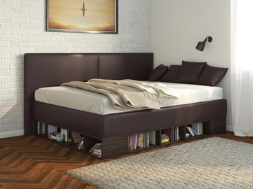 Подростковая кровать Lancaster 1, 120х200, ЛДСП венге, экокожа коричневая в Чебоксарах
