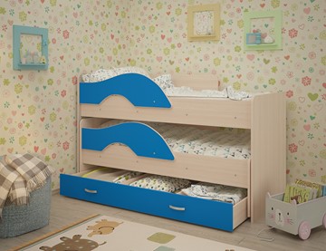Детская двухэтажная кровать Радуга 1.6 с ящиком, корпус Млечный дуб, фасад Синий в Чебоксарах