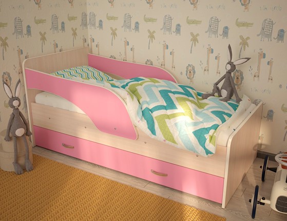 Кровать с ящиками Максимка, корпус Млечный дуб, фасад Розовый в Чебоксарах - изображение