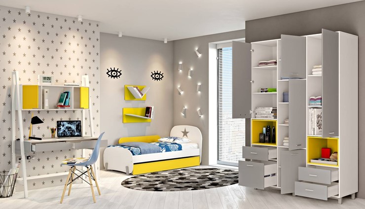 Подростковая мебель POLINI Kids Mirum №1 Белый / Серый / Желтый в Чебоксарах - изображение