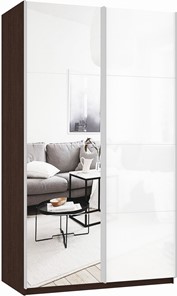 Шкаф двухдверный Прайм (Зеркало/Белое стекло) 1200x570x2300, венге в Чебоксарах