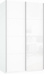 Шкаф 2-х створчатый Прайм (ДСП/Белое стекло) 1200x570x2300, белый снег в Чебоксарах