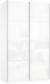 Шкаф 2-створчатый Прайм (Белое стекло/Белое стекло) 1400x570x2300, белый снег в Чебоксарах