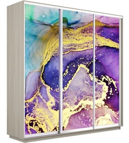 Шкаф 3-створчатый Экспресс 2100х450х2400, Абстракция фиолетово-золотая/шимо светлый в Чебоксарах
