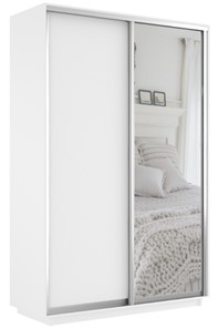 Шкаф 2-дверный Экспресс (ДСП/Зеркало) 1400х600х2400, белый снег в Чебоксарах