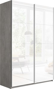 Шкаф 2-дверный Прайм (Белое стекло/Белое стекло) 1200x570x2300, бетон в Чебоксарах