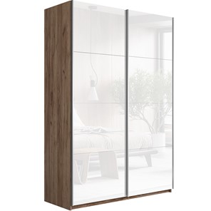 Шкаф 2-х дверный Прайм (Белое стекло/Белое стекло) 1200x570x2300, Крафт табачный в Чебоксарах