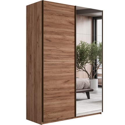 Шкаф 2-х дверный Прайм (ДСП/Зеркало) 1600x570x2300, Крафт табачный в Чебоксарах - изображение