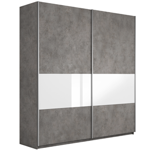 Шкаф 2-створчатый Широкий Прайм (ДСП / Белое стекло) 2200x570x2300, Бетон в Чебоксарах