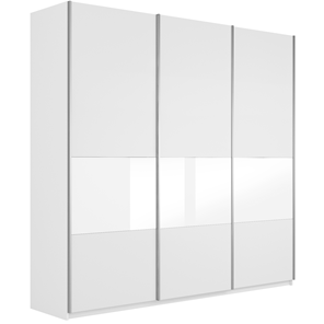 Шкаф 3-дверный Широкий Прайм (ДСП / Белое стекло) 2400x570x2300, Белый снег в Чебоксарах