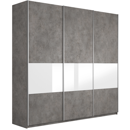 Шкаф 3-х дверный Широкий Прайм (ДСП / Белое стекло) 2400x570x2300, Бетон в Чебоксарах - изображение