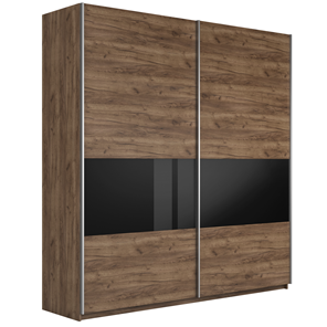 Шкаф 2-х дверный Широкий Прайм (ДСП / Черное стекло) 2200x570x2300, Крафт Табачный в Чебоксарах