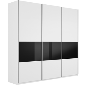 Шкаф Широкий Прайм (ДСП / Черное стекло) 2400x570x2300, Белый снег в Чебоксарах