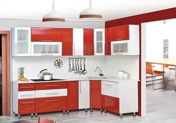 Угловая кухня Мыло 224 2600х1600, цвет Красный/Белый металлик в Чебоксарах