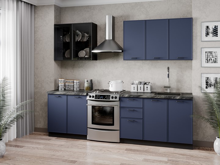 Модульный кухонный гарнитур 2600 Индиго, Черный/Темно-синий в Чебоксарах - изображение